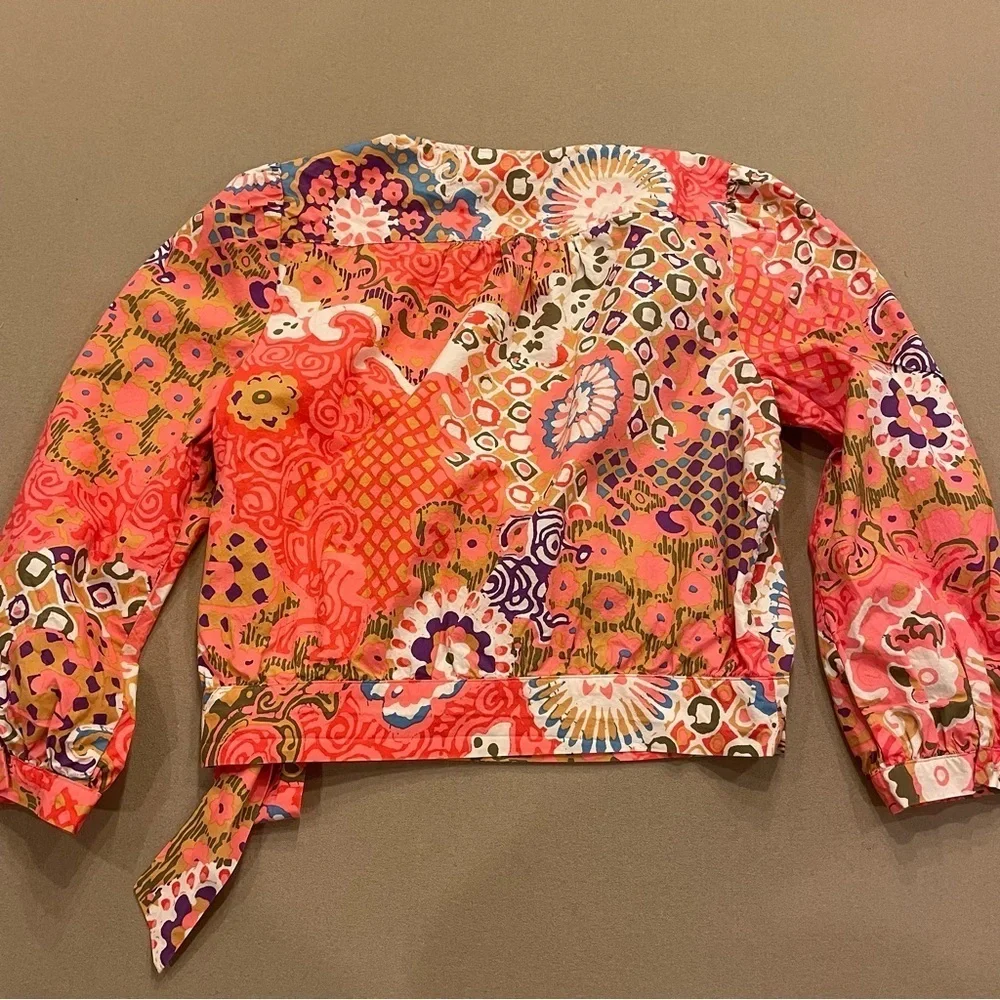 J. Crew 100% Cotton Multicolor Wrap Top Size Small